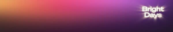 The words Bright Days glowing with flairs of white light on a purple background to announce the Philips Hue lighting sale.