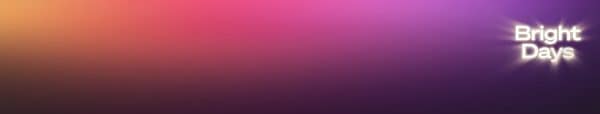 The words Bright Days glowing with flairs of white light on a purple background to announce the Philips Hue lighting sale.