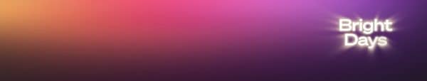 The words Bright Days glowing with flairs of white light on a purple background to announce the Philips Hue lighting sale.