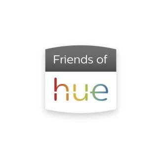 Friends of Hue logo with ""Friends of"" in white text on a gray background above ""hue"" in multicolor text on white background.