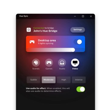 Layar aplikasi desktop Hue Sync