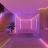 Un letto delicatamente illuminato da una lampada da tavolo Signe gradient con sfumature di luce smart blu e arancione.