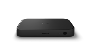 화이트 LED가 보이는 Philips Hue Play HDMI sync box 8K 전면.