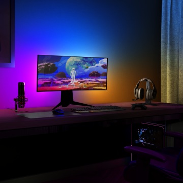 여러 색의 조명이 혼합됩니다