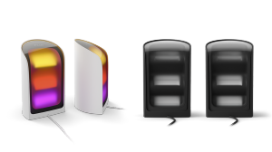 Play wandwaslamp in wit en zwart aluminium met LED ColorCast technologie. 